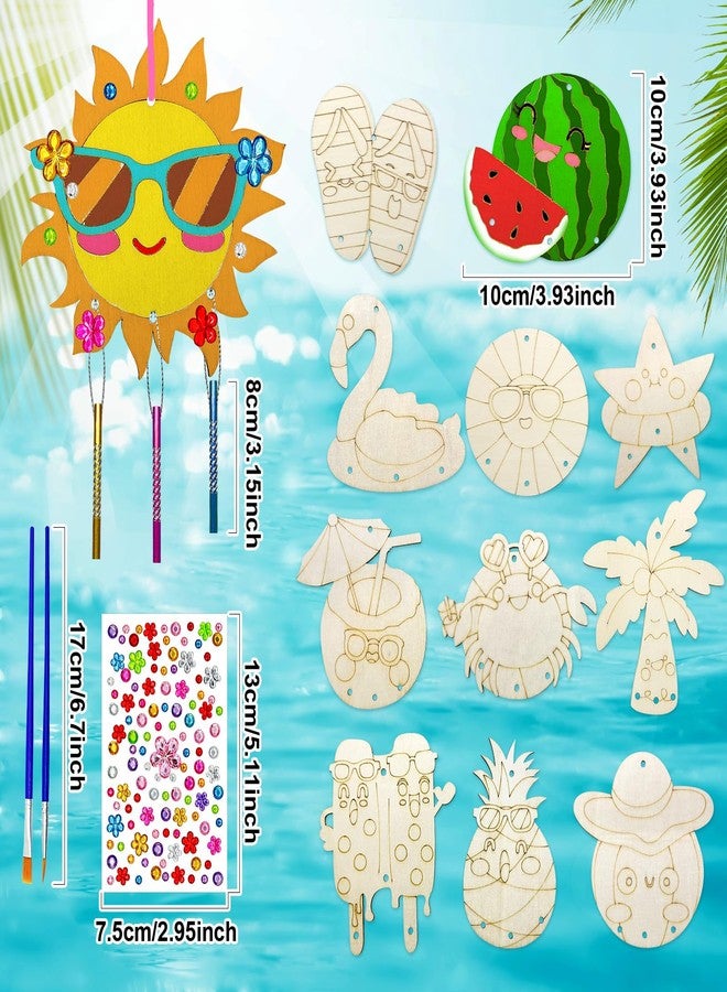 Cinrobiye 12 Pack Summer Beach Wind Chime Craft Kit, DIY Wooden Paint Pineapple Flamingo Pool Party Favors, Luau Hawaii Birthday Supplies, Summer Art Activity Coloring Set for Kids - Image 2